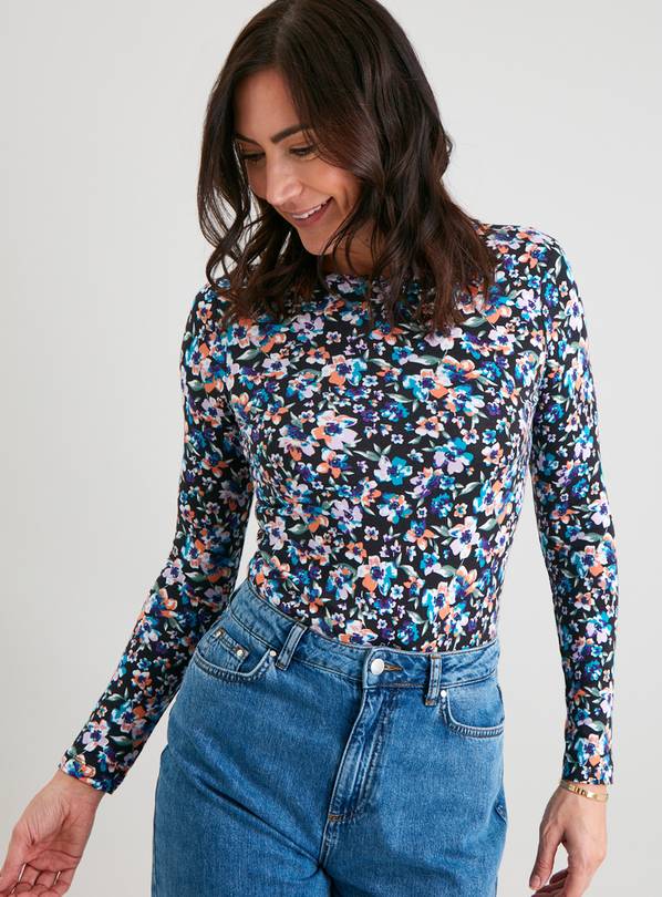 Buy Black Floral Print Slim Fit Soft Touch TShirt 8 Tshirts Argos